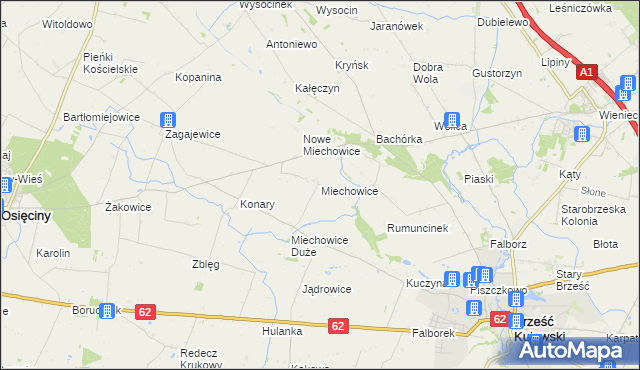 mapa Miechowice gmina Brześć Kujawski, Miechowice gmina Brześć Kujawski na mapie Targeo