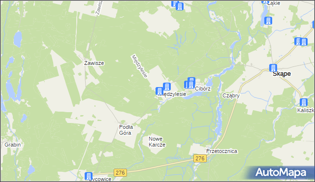 mapa Międzylesie gmina Skąpe, Międzylesie gmina Skąpe na mapie Targeo