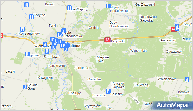 mapa Miejskie Pola, Miejskie Pola na mapie Targeo