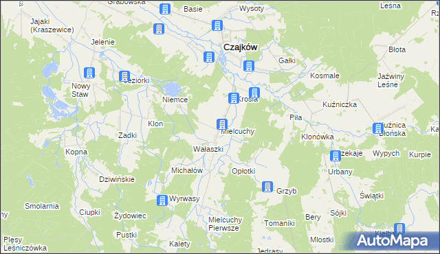 mapa Mielcuchy, Mielcuchy na mapie Targeo