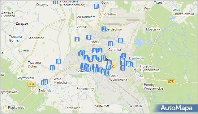 mapa Mielca, Mielec na mapie Targeo