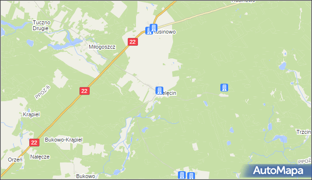 mapa Mielęcin gmina Człopa, Mielęcin gmina Człopa na mapie Targeo
