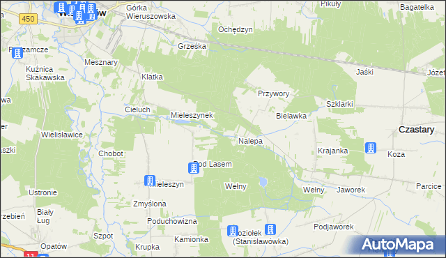 mapa Mieleszyn gmina Wieruszów, Mieleszyn gmina Wieruszów na mapie Targeo