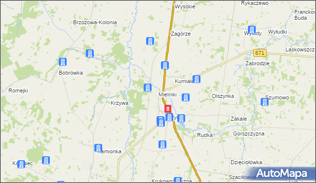 mapa Mielniki gmina Korycin, Mielniki gmina Korycin na mapie Targeo