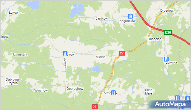 mapa Mielno gmina Przewóz, Mielno gmina Przewóz na mapie Targeo