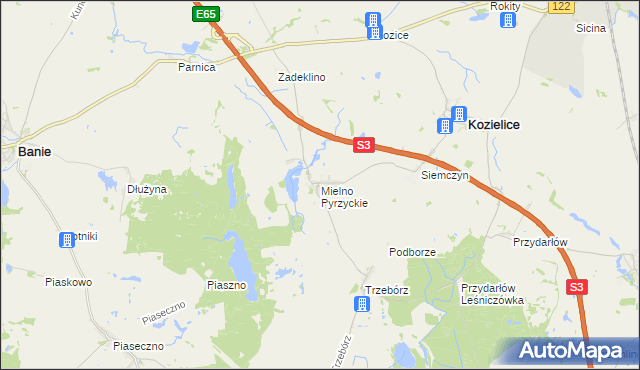 mapa Mielno Pyrzyckie, Mielno Pyrzyckie na mapie Targeo