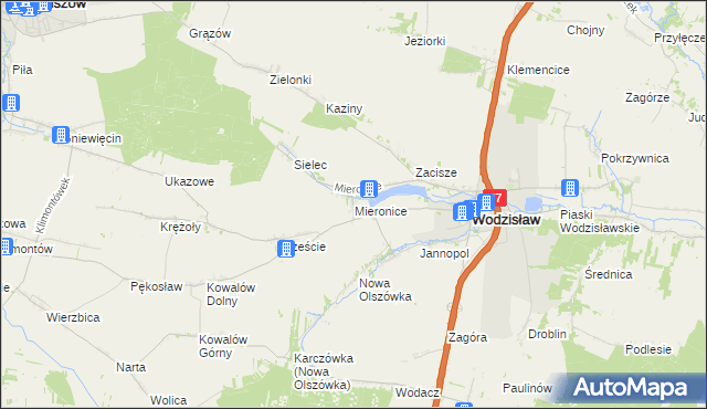 mapa Mieronice gmina Wodzisław, Mieronice gmina Wodzisław na mapie Targeo