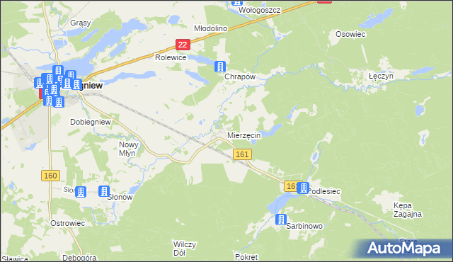 mapa Mierzęcin gmina Dobiegniew, Mierzęcin gmina Dobiegniew na mapie Targeo