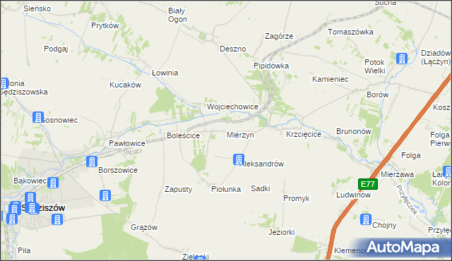 mapa Mierzyn gmina Sędziszów, Mierzyn gmina Sędziszów na mapie Targeo