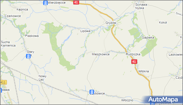 mapa Mieszkowice gmina Prudnik, Mieszkowice gmina Prudnik na mapie Targeo