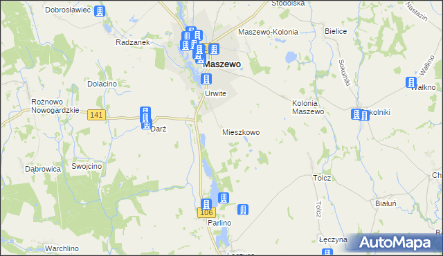 mapa Mieszkowo gmina Maszewo, Mieszkowo gmina Maszewo na mapie Targeo