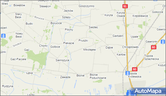 mapa Mikołajew gmina Łęczyca, Mikołajew gmina Łęczyca na mapie Targeo