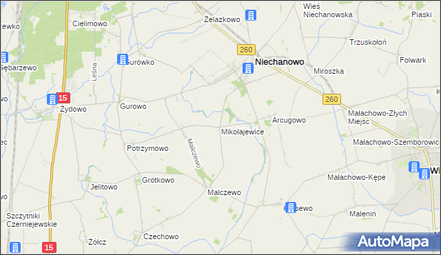 mapa Mikołajewice gmina Niechanowo, Mikołajewice gmina Niechanowo na mapie Targeo
