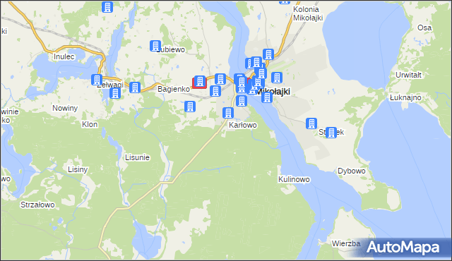 mapa Mikołajki powiat mrągowski, Mikołajki powiat mrągowski na mapie Targeo