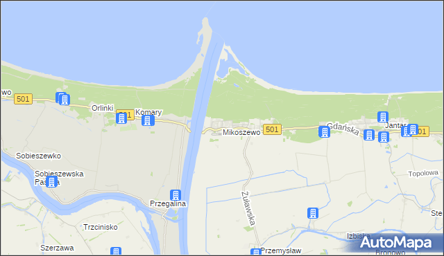 mapa Mikoszewo, Mikoszewo na mapie Targeo