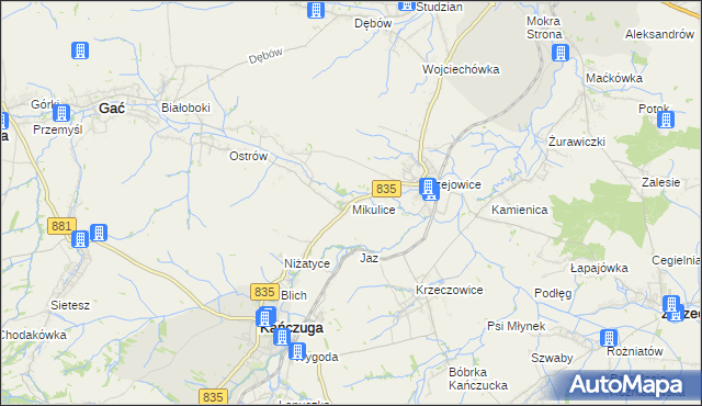 mapa Mikulice gmina Gać, Mikulice gmina Gać na mapie Targeo