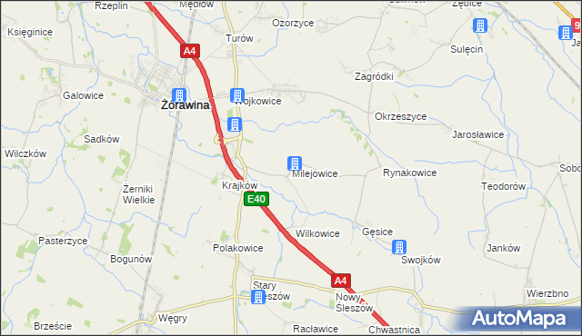 mapa Milejowice gmina Żórawina, Milejowice gmina Żórawina na mapie Targeo