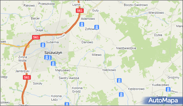 mapa Milewo gmina Szczuczyn, Milewo gmina Szczuczyn na mapie Targeo
