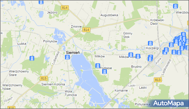 mapa Miłków gmina Siemień, Miłków gmina Siemień na mapie Targeo
