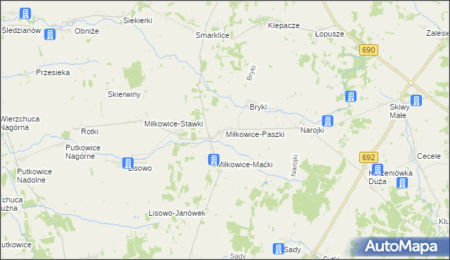 mapa Miłkowice-Paszki, Miłkowice-Paszki na mapie Targeo