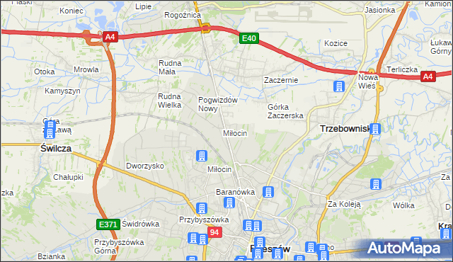 mapa Miłocin gmina Głogów Małopolski, Miłocin gmina Głogów Małopolski na mapie Targeo