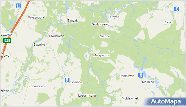mapa Miłogoszcz gmina Resko, Miłogoszcz gmina Resko na mapie Targeo