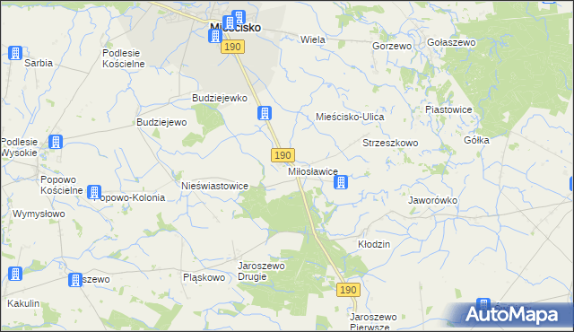 mapa Miłosławice gmina Mieścisko, Miłosławice gmina Mieścisko na mapie Targeo