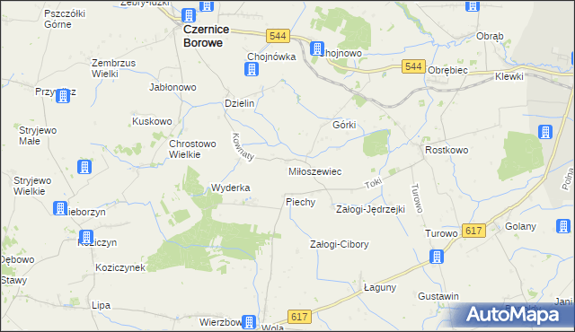 mapa Miłoszewiec, Miłoszewiec na mapie Targeo