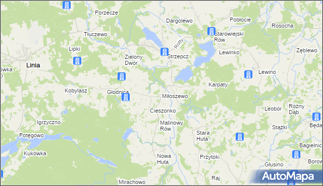 mapa Miłoszewo, Miłoszewo na mapie Targeo