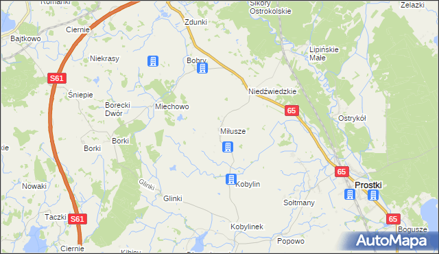 mapa Miłusze, Miłusze na mapie Targeo