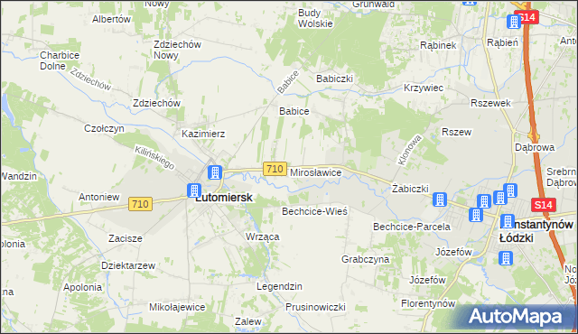 mapa Mirosławice gmina Lutomiersk, Mirosławice gmina Lutomiersk na mapie Targeo