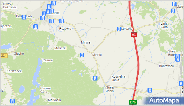 mapa Mirotki gmina Skórcz, Mirotki gmina Skórcz na mapie Targeo