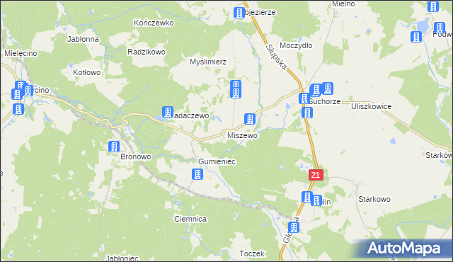 mapa Miszewo gmina Trzebielino, Miszewo gmina Trzebielino na mapie Targeo