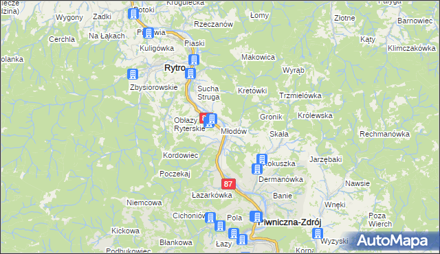 mapa Młodów gmina Piwniczna-Zdrój, Młodów gmina Piwniczna-Zdrój na mapie Targeo