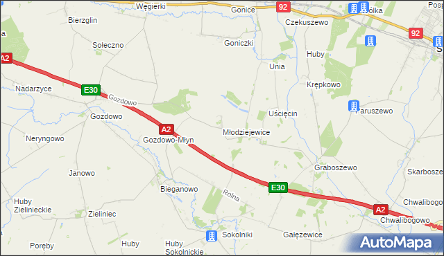mapa Młodziejewice, Młodziejewice na mapie Targeo