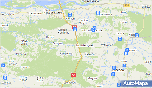 mapa Młodzieszynek gmina Młodzieszyn, Młodzieszynek gmina Młodzieszyn na mapie Targeo