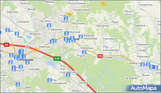 mapa Młoszowa, Młoszowa na mapie Targeo