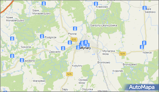 mapa Młynary powiat elbląski, Młynary powiat elbląski na mapie Targeo