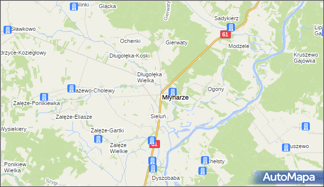 mapa Młynarze powiat makowski, Młynarze powiat makowski na mapie Targeo