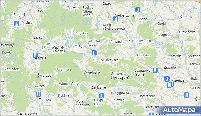 mapa Młyńczyska, Młyńczyska na mapie Targeo