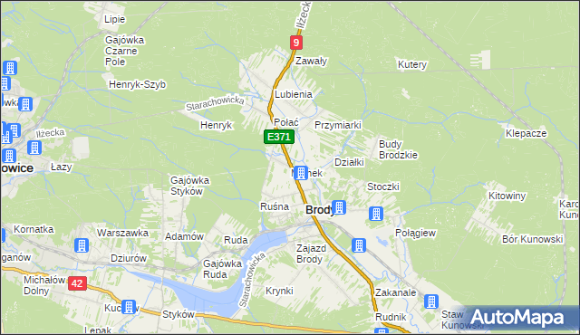 mapa Młynek gmina Brody, Młynek gmina Brody na mapie Targeo