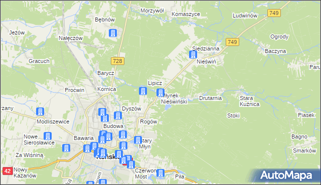 mapa Młynek Nieświński, Młynek Nieświński na mapie Targeo