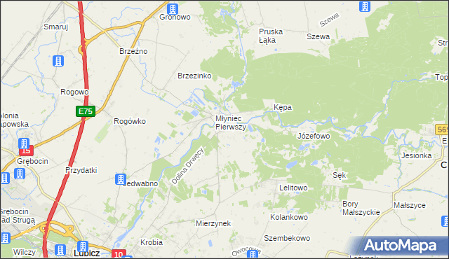 mapa Młyniec Drugi, Młyniec Drugi na mapie Targeo