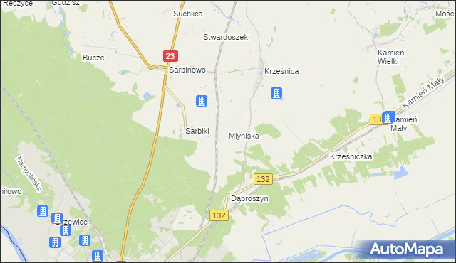 mapa Młyniska gmina Dębno, Młyniska gmina Dębno na mapie Targeo