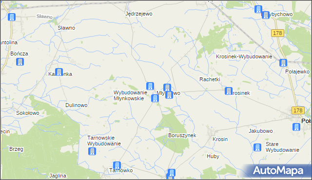 mapa Młynkowo gmina Połajewo, Młynkowo gmina Połajewo na mapie Targeo