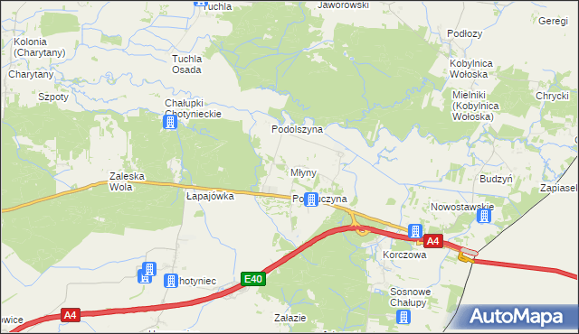 mapa Młyny gmina Radymno, Młyny gmina Radymno na mapie Targeo