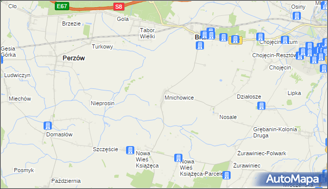 mapa Mnichowice gmina Bralin, Mnichowice gmina Bralin na mapie Targeo