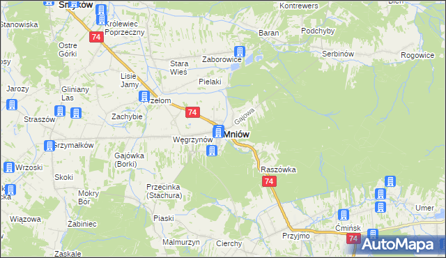 mapa Mniów, Mniów na mapie Targeo