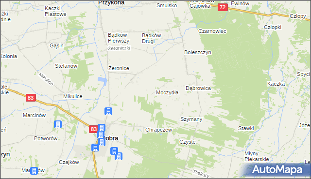 mapa Moczydła gmina Dobra, Moczydła gmina Dobra na mapie Targeo