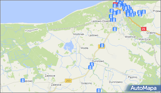 mapa Modła gmina Ustka, Modła gmina Ustka na mapie Targeo